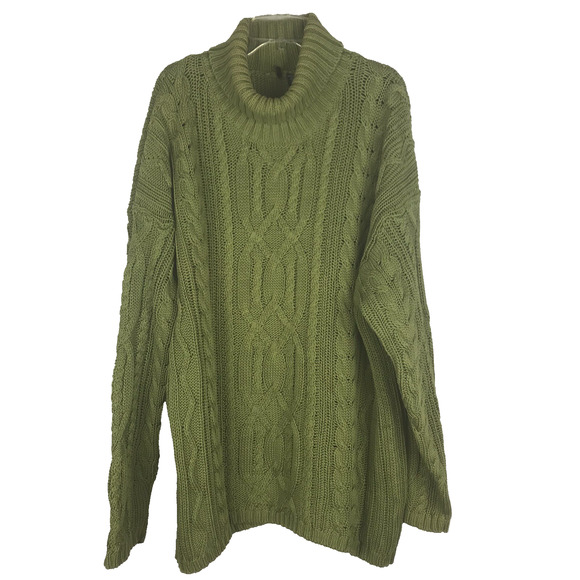 Isda & Co Turtleneck Cable Knit Fisherman Sweater 100% Cotton Green Size Large - Picture 1 of 10